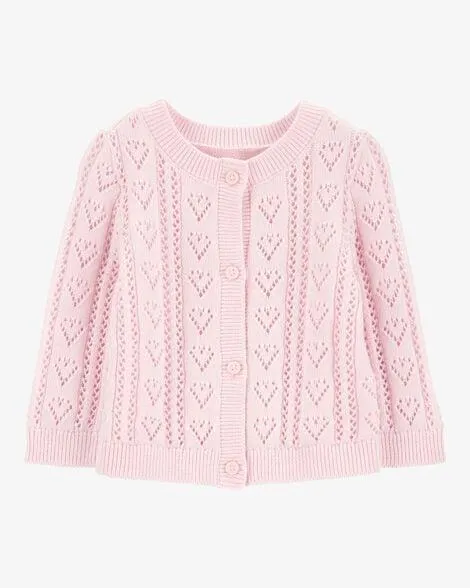 Baby Heart Button-Front Sweater Knit Cardigan - Pink