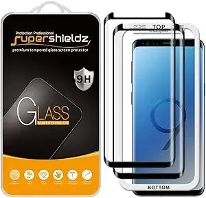 Supershieldz (2 Pack) Designed for Samsung (Galaxy S9 Plus) Tempered Glass Screen Protector with (Easy Installation Tray) Anti Scratch, Bubble Free (Black)