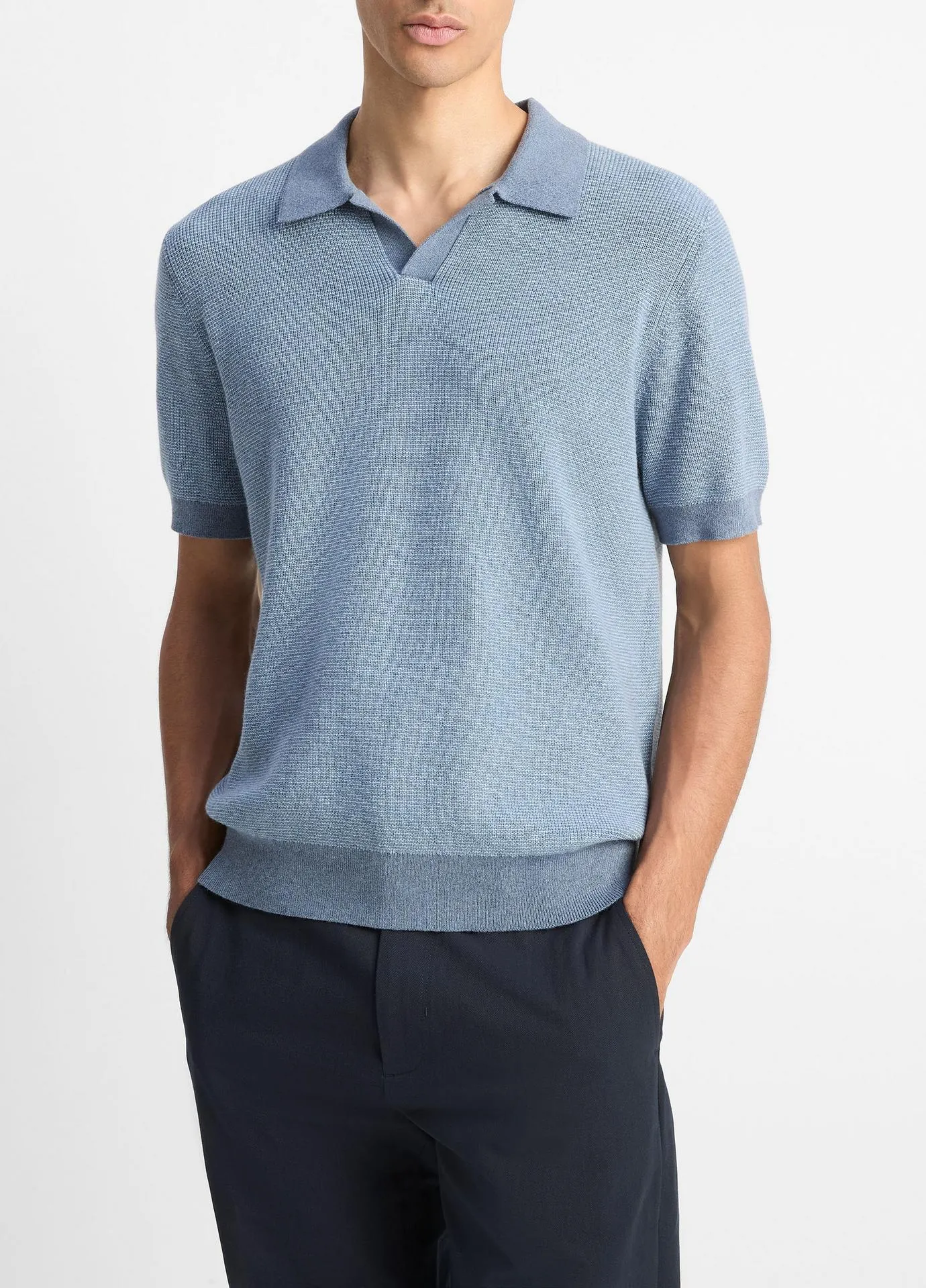 Colorblocked Feed-Stripe Cotton-Cashmere Johnny-Collar Sweater