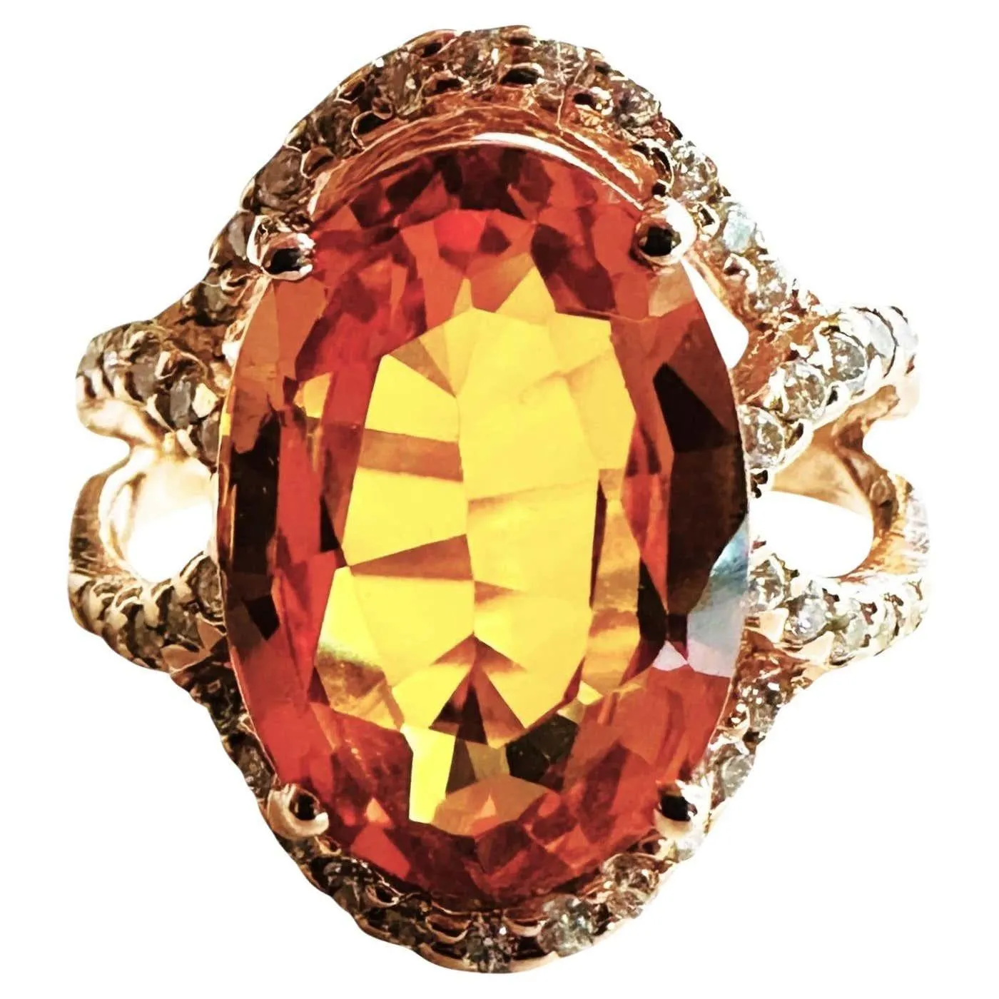 New 7.81 Carat Whiskey Yellow Sapphire & Diamond Cut Sapphire RG Sterling Ring