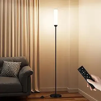 Ambimall LED Floor Lamp with Remote Control, 65" Standing Lamp with Stepless Adjustable 3000K-6500K Colors & 5%-100% Brightness, Foot Switch(Black)