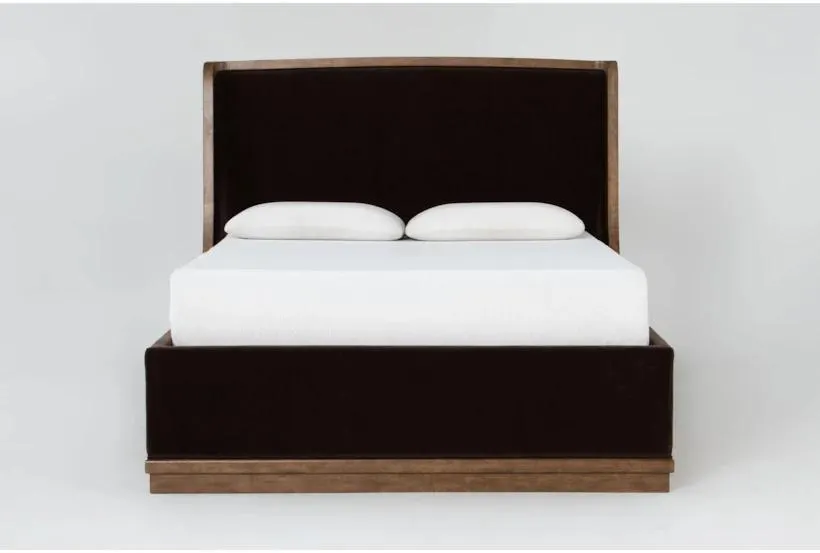 Estate Queen Brown Wood Upholstered Wingback Shelter Bed By Nate Berkus + Jeremiah Brent