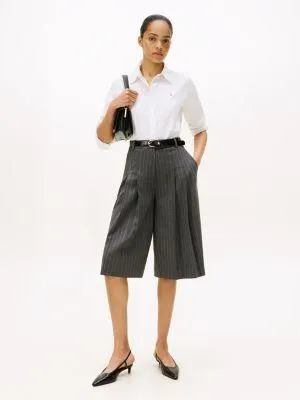 Pleated Pinstripe Wide-Leg Culotte