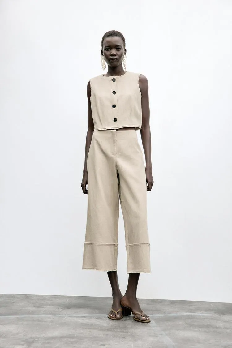 LINEN FRAYED RUSTIC VEST