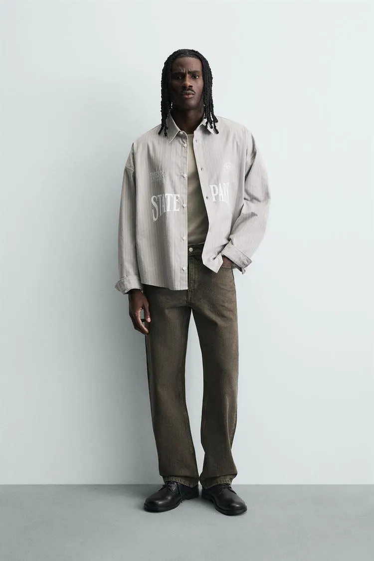 CONTRAST EMBROIDERY STRIPED SHIRT