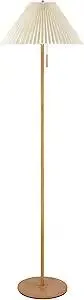 GLOBE Electric 61000053 62" Floor Lamp, Wood-Toned Finish, Pleated Fabric Shade, Pull Chain Switch, Reading Light, E26 Base, Modern Classic Lighting for Living Rooms and Bedrooms