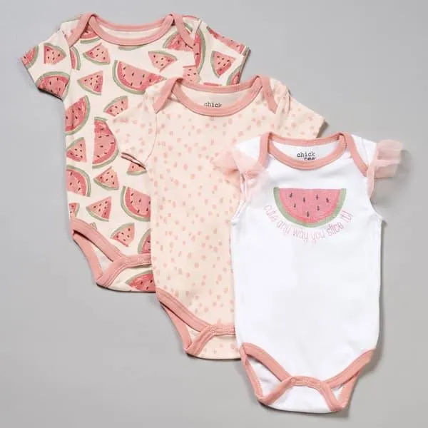 Baby Girl (NB-9M) Chick Pea® Watermelon Cute Slice It Bodysuits