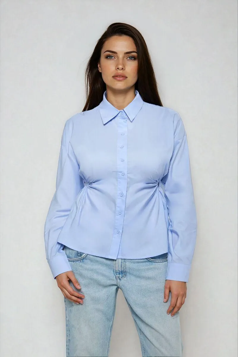Cinched Cutout Button-Up Shirt