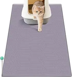 Cat Litter Mat, 38"X25" Large Litter Box Mat, Waterproof and Easy to Clean Silicone Cat Mat for Litter Box, Mat Litter Trapping Mat for Scatter Control, Keep the Floor Clean (Gray)