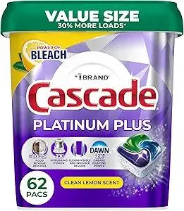Cascade Platinum Plus Dishwasher Pods, Dish Detergent Soap, Clean Lemon Scent, 62 Count