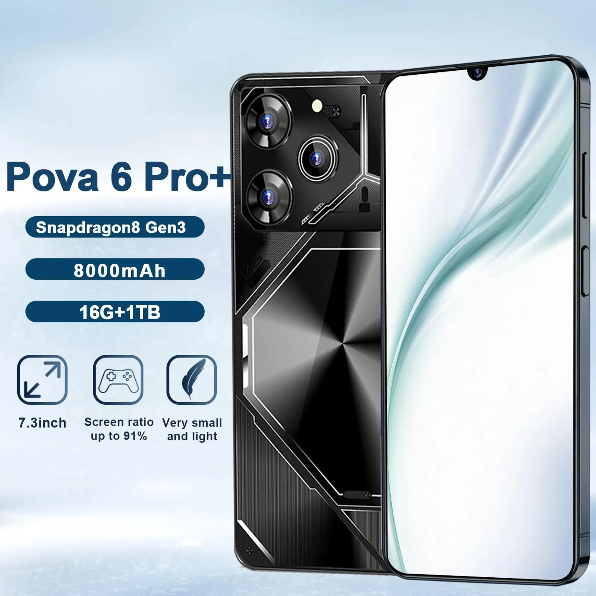 Teléfono inteligente Pova 6 Pro original con pantalla HD de 7.3", 22 GB + 2 TB, Android 14, 10 núcleos, 8000 mAh, doble SIM, desbloqueado facial, 5G, NFC.
