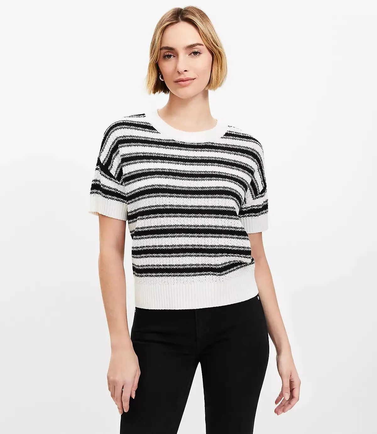 Stripe Relaxed Short Sleeve Sweater
