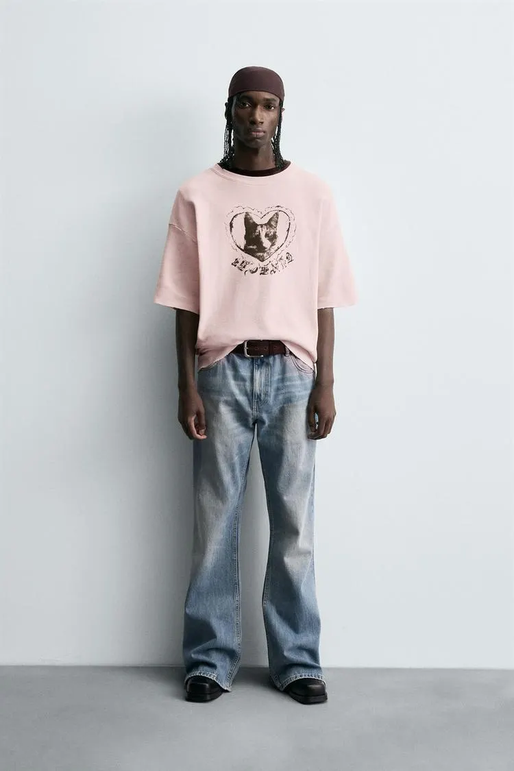 CONTRAST PRINT KNIT T-SHIRT