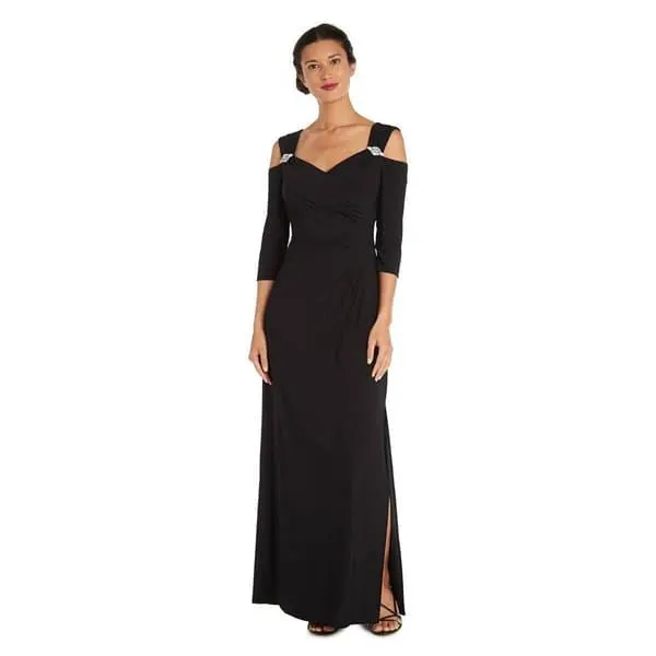 Womens R&M Richards Cold Shoulder Side Slit Evening Gown