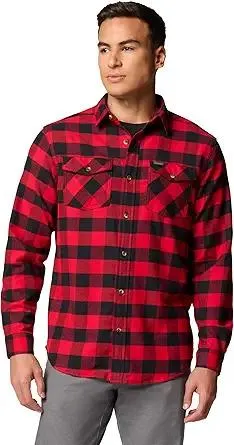 Columbia Men's Bearmouth Springs Roll Up Long Sleeve Flannel Shirt, Mountain Red Buffalo Check, Medium