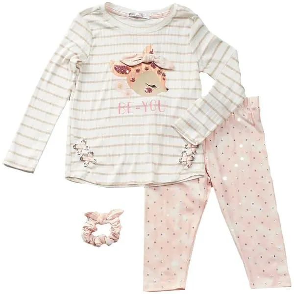 Toddler Girl Nannette 2pc Deer Stripe Top & Foil Dot Leggings Set