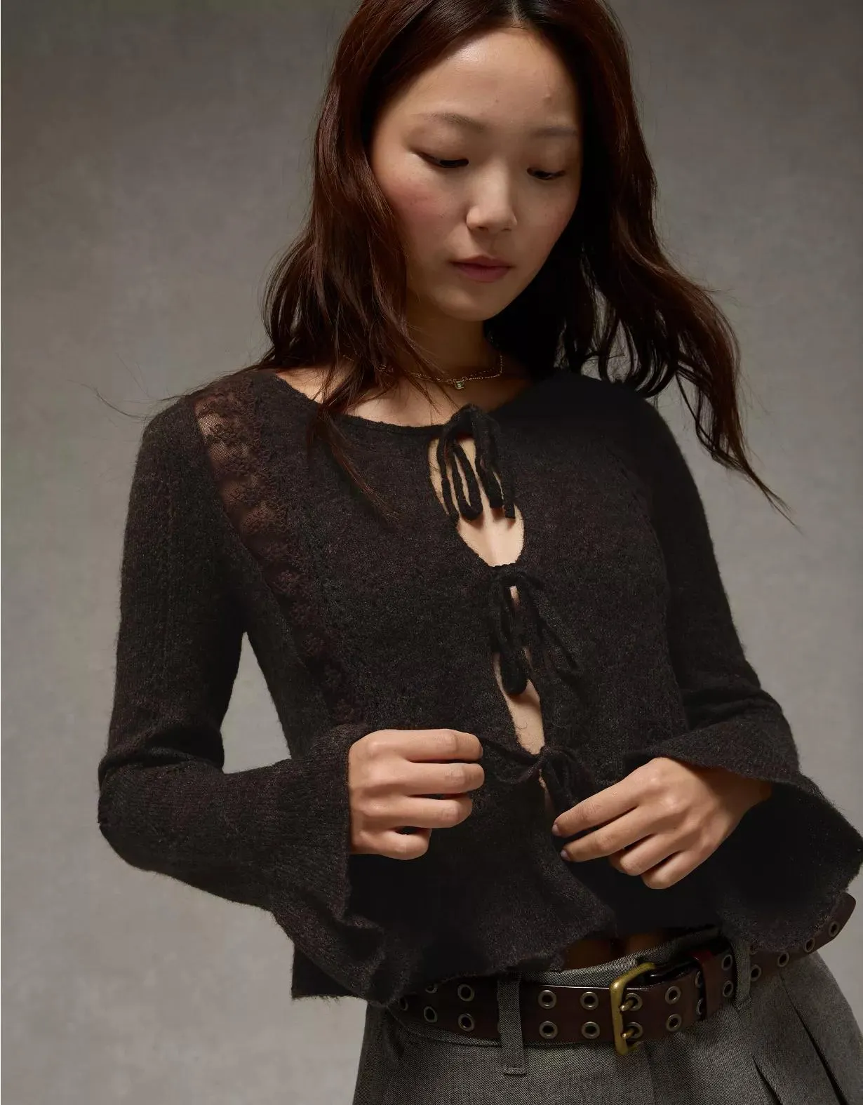 AE Lace Knit Tie-Front Cardigan
