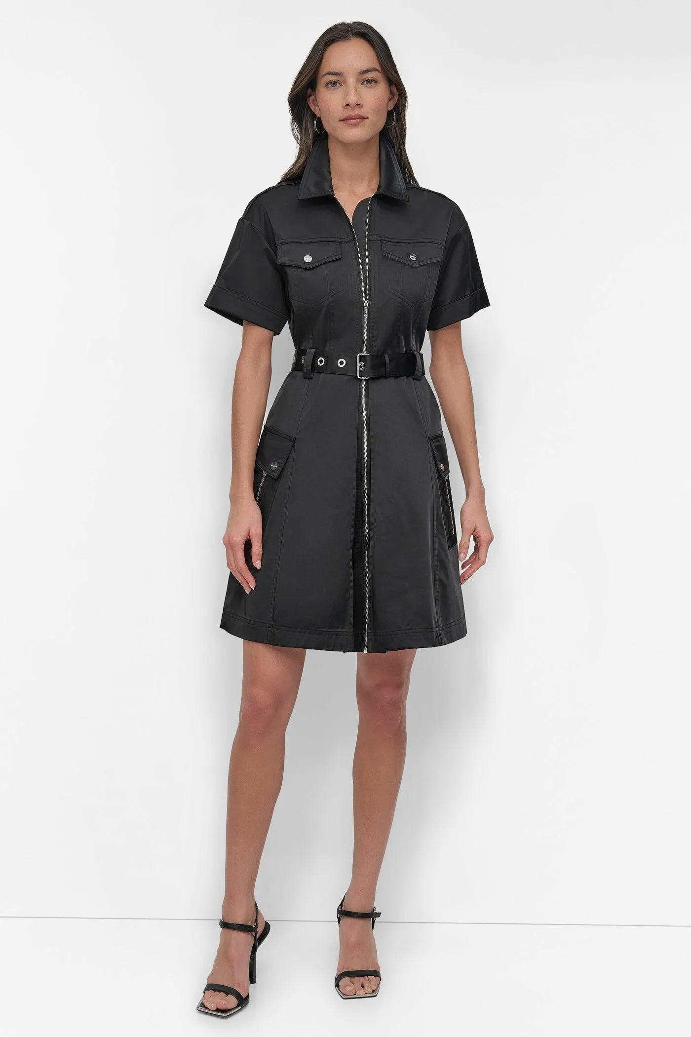 SHIRT DRESS WITH FRONT ZIPPER
