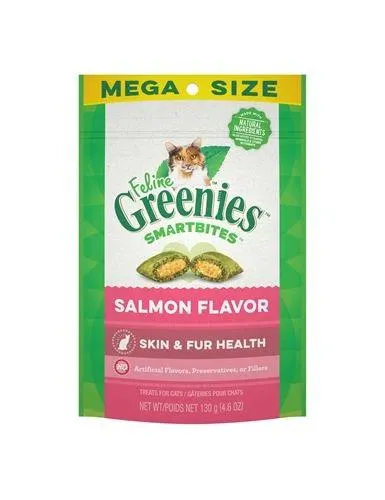 FELINE GREENIES SMARTBITES Skin & Fur Crunchy and Soft Natural Cat Treats, Salmon Flavor, 4.6 Ounce Pack