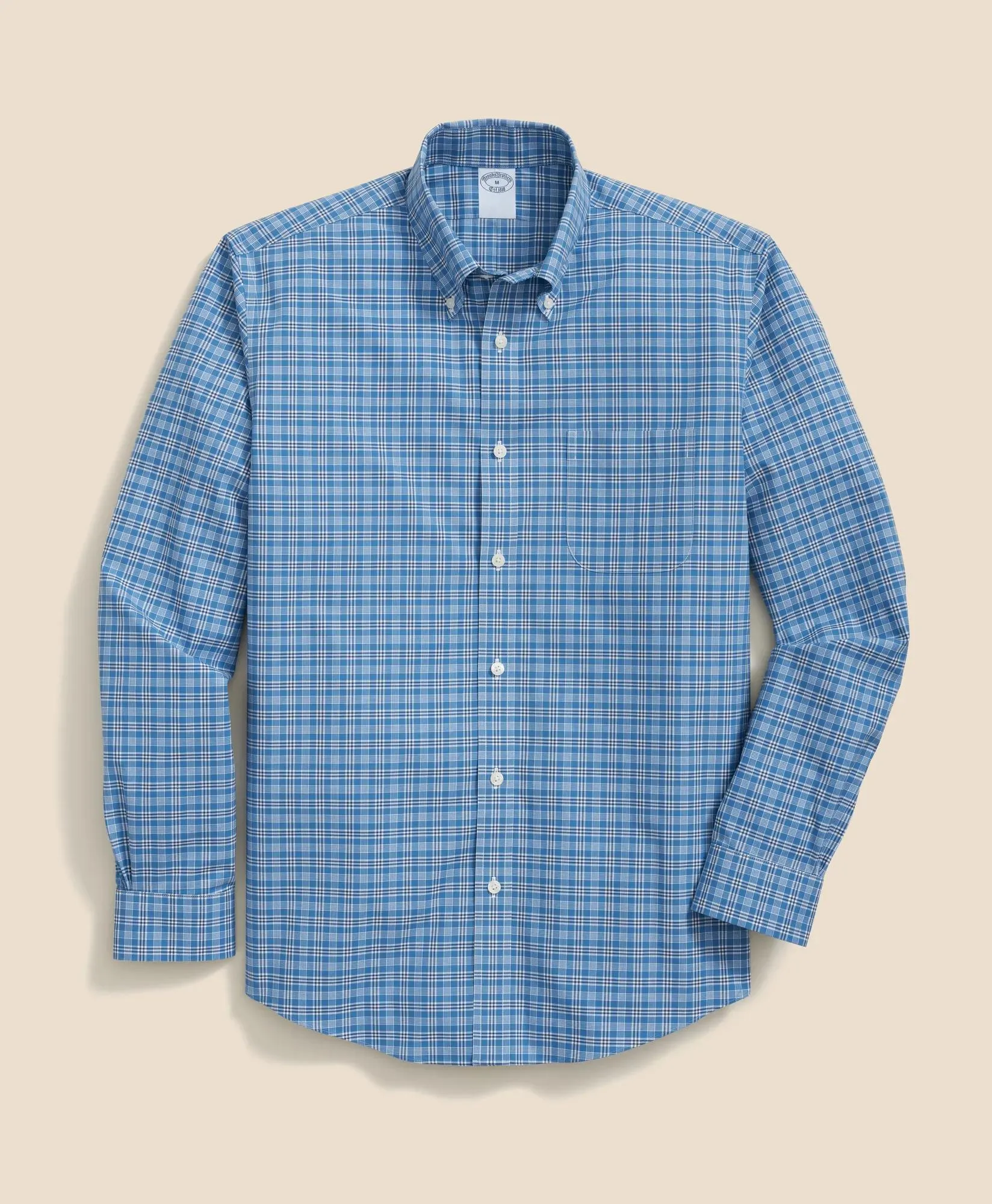 Stretch Cotton Non-Iron Polo Button Down Collar, Checked Shirt