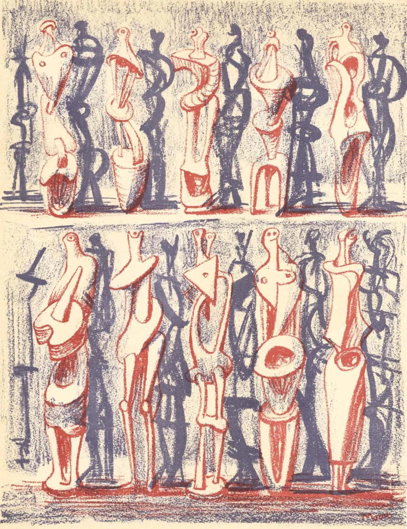 Henry Moore Red and Blue Standing Figures (C. 36), Société internationale d'art XXe siècle 1951