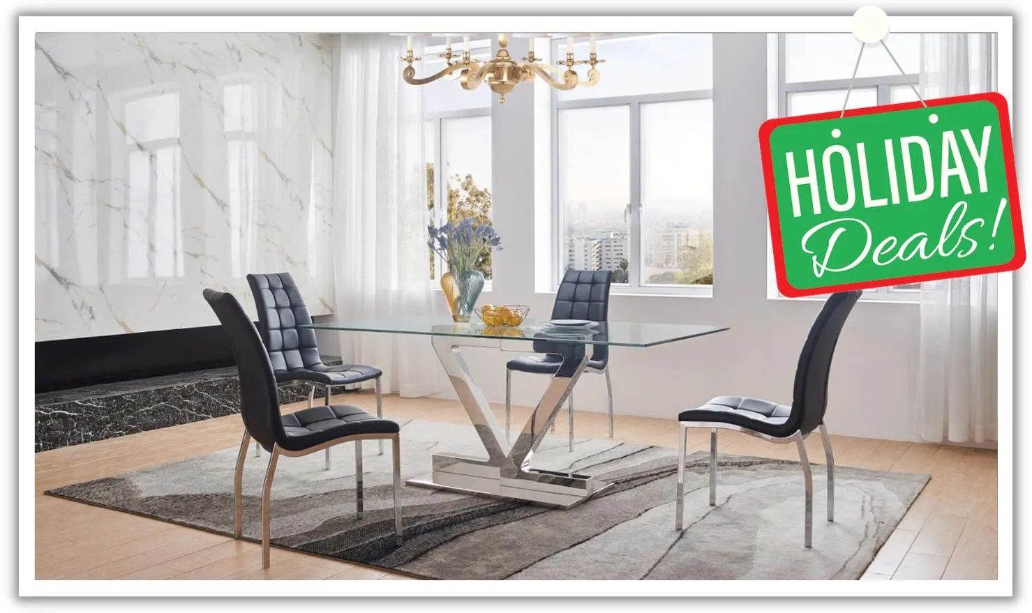 ESF Italia ZZ Dining Table Set With Annette Black Chairs