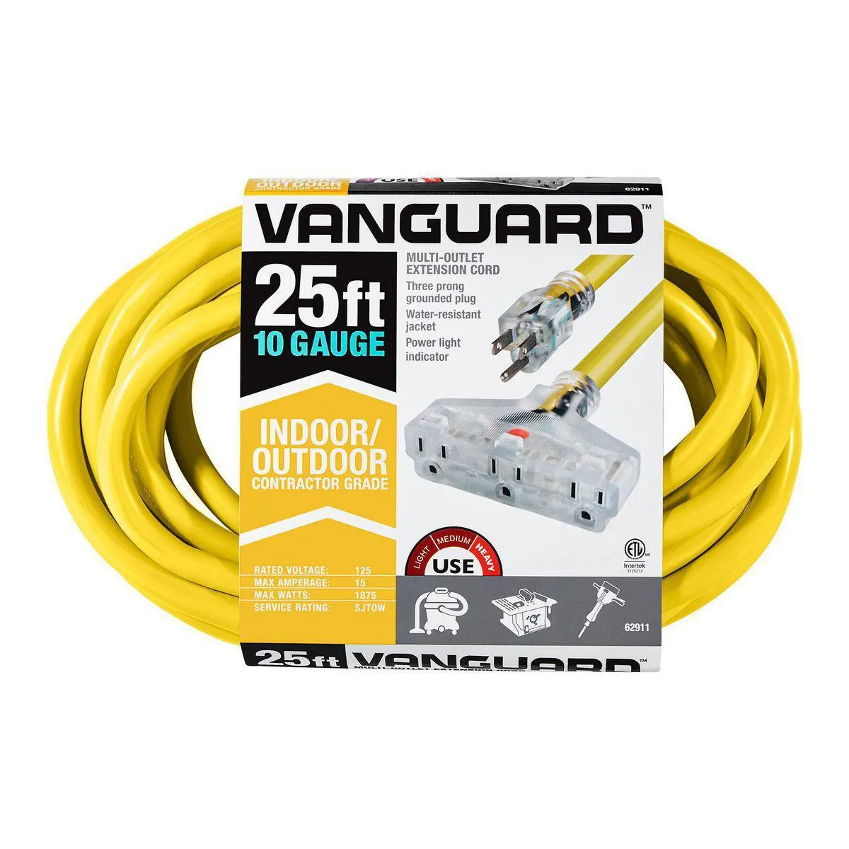 25 ft. x 10/3 Gauge Triple Tap Extension Cord, Yellow
