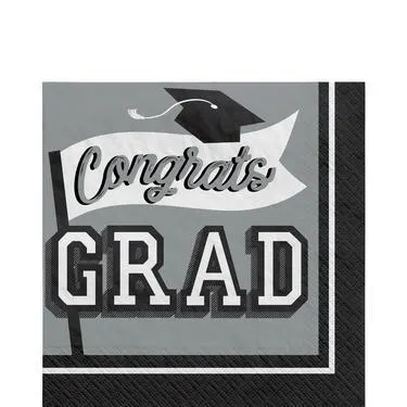 Silver Congrats Grad Paper Lunch Napkins, 6.5in, 40ct - True to Your School