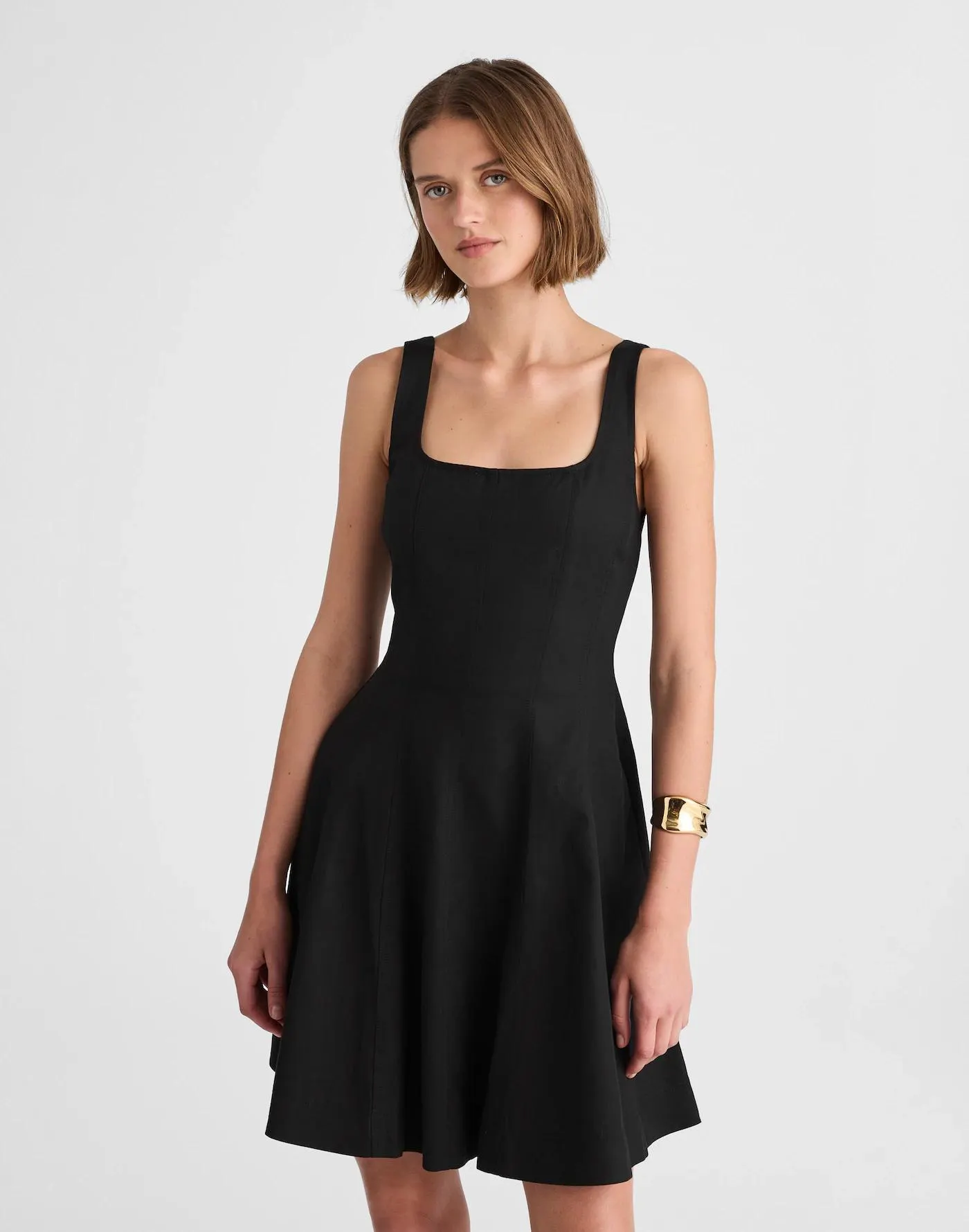 Seamed Open Squareneck Mini Dress