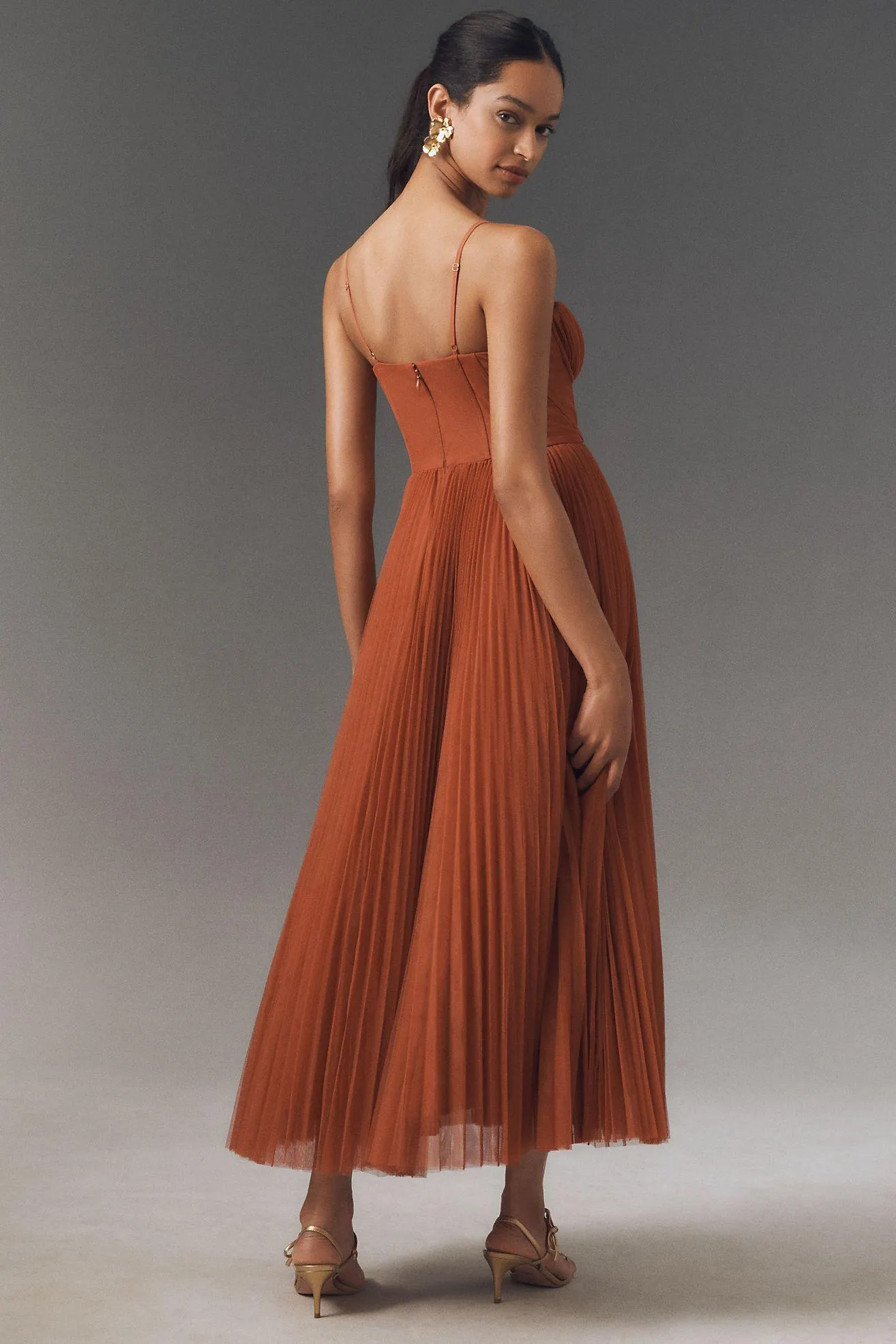 Hutch Amara Corset Pleated Tulle Fit & Flare Midi Dress