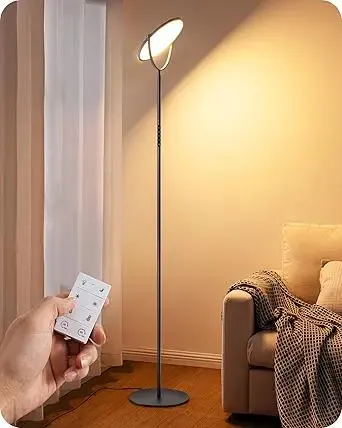 EDISHINE 76" Tall Floor Lamp, 28W 2500LM Bright LED Lights for Living Room, 300° Flexible Head Reading Lamps with Remote, 2700K-6500K Dimmable Minimalist Torchiere Corner Lamp for Bedroom Office Black