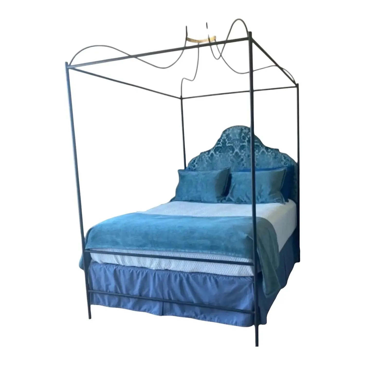 Tara Shaw Maison Queen Venetian Canopy Bed With Blue Velvet Headboard