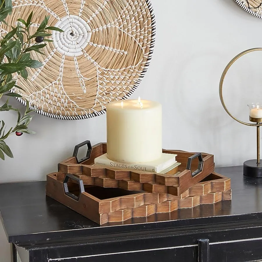 Grayson Lane 2 -Pack Brown Wood Modern Decorative tray