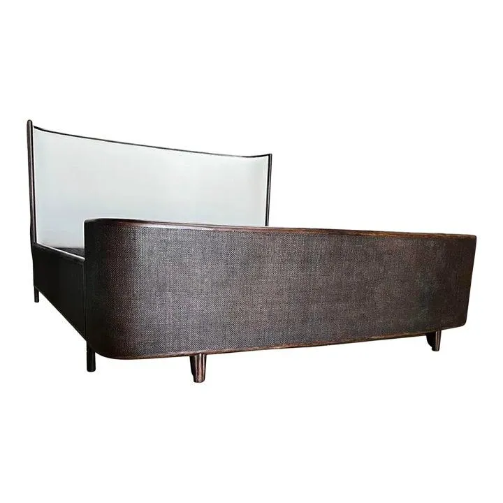 Baker Barbara Barry Half Moon Dark Tobacco Rattan Upholstered Cal King Bed