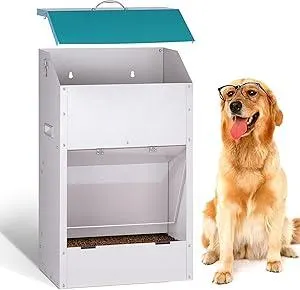 Automatic Gravity Dog Feeder Large Breed 50 lb, Galvanized Metal Self Feeding Dog Food Dispenser Extra Large Automatic Pet Feeder, for Indoor or Outdoor Use