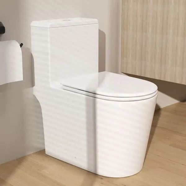 One-piece 1.1/1.6 GPF High Efficiency Dual Flush Elongated Toilet in Gloss White Soft-Close Seat Included