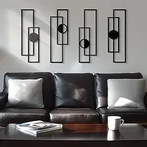 Abstract Black Metal Wall Art for Living Room, 4 Pack Large Wall Sculptures Minimalist Modern 3D Textured Geometric Metal Wall Decor for Bedroom Bathroom Kitchen Study
