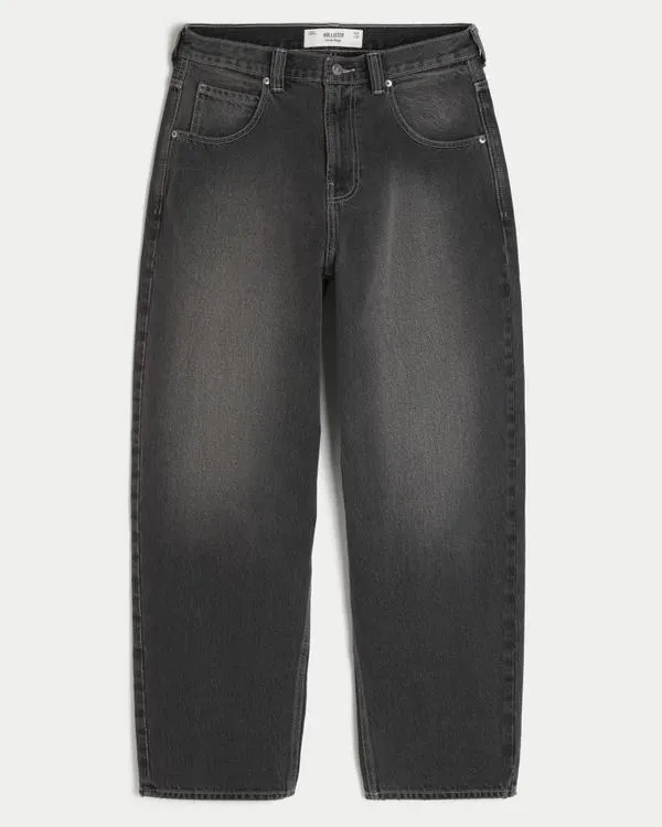 Washed Black H Applique Skater Baggy Jeans