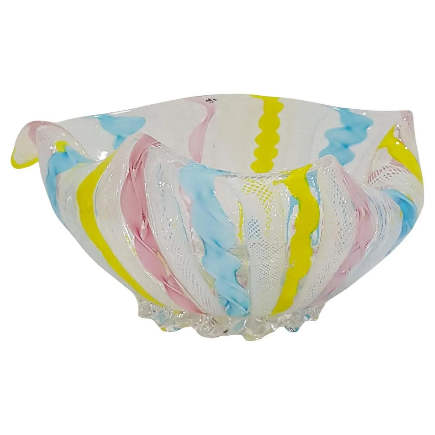 Murano Glass Zanfirico Latticino Fazzoletto Bowl