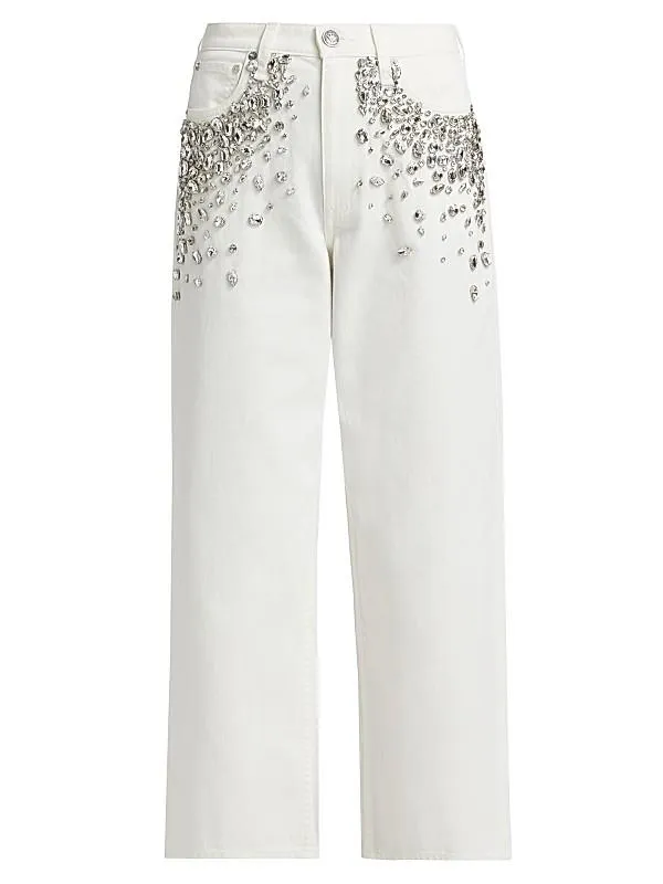 Andi Embellished High-Rise Ankle Wide-Leg Jeans