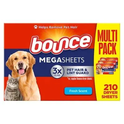 Bounce Pet Hair & Lint Guard Mega Dryer Sheets, Fresh Scent, 210 ct.