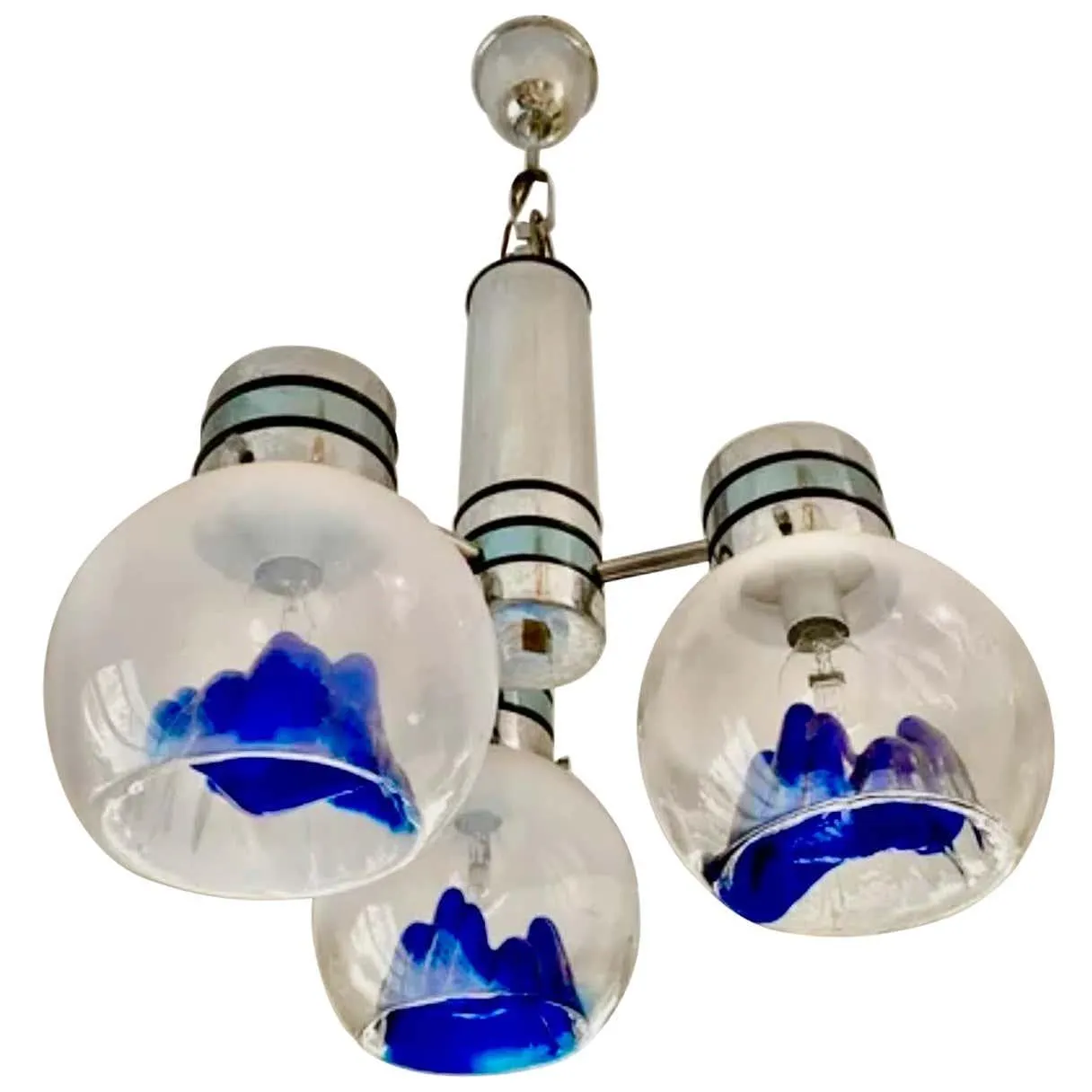 Mazzega globe Chandelier Glass Murano Chrome Structure, Italy, 1970