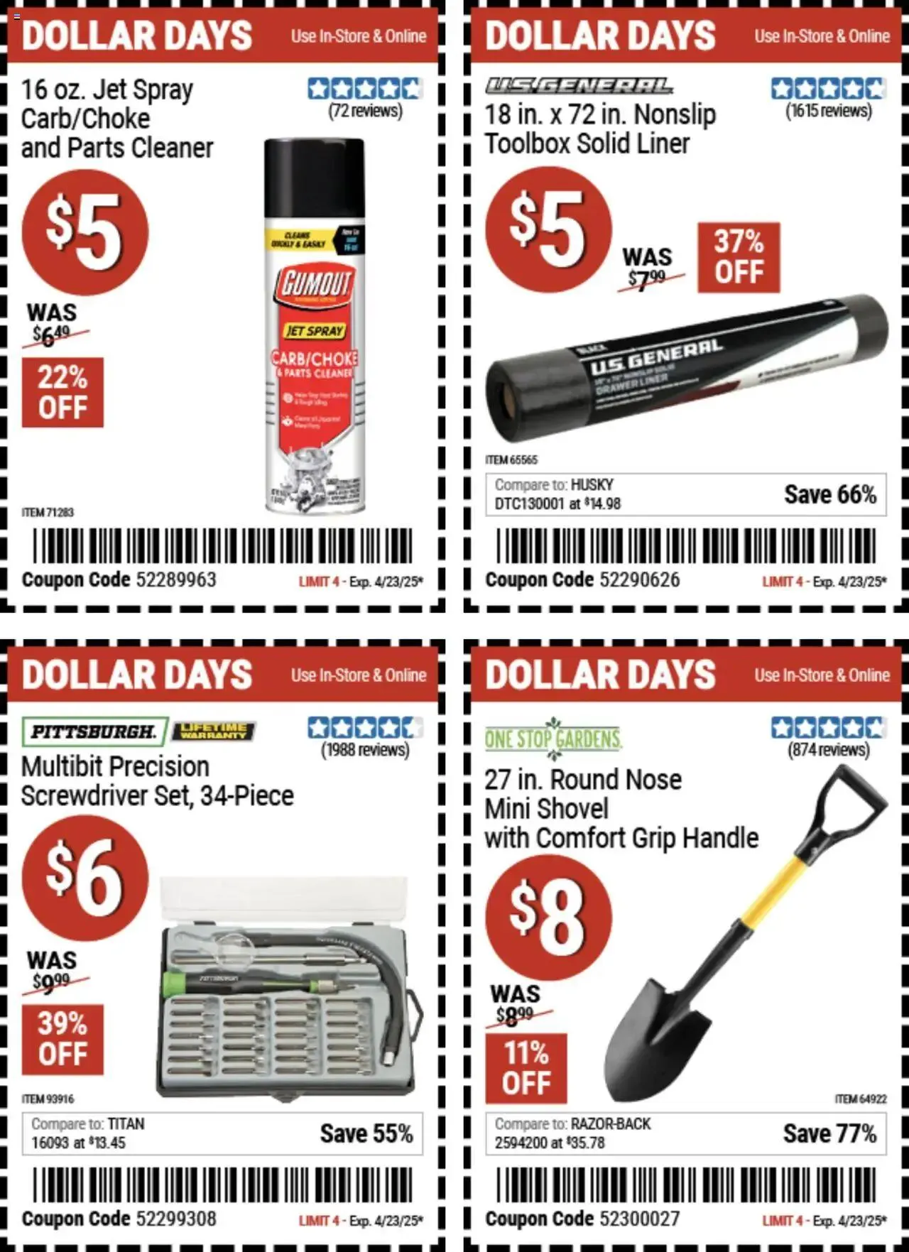 Weekly ad Harbor Freight Dollar Days from April 10 to April 23 2025 - Page 1