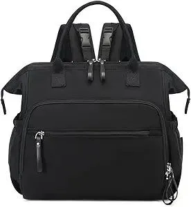 Convertible Diaper Bag Tote, Wide Open Top 14 Pockets Nappy Backpack with Stroller Buckle, Water-resistant (Black)