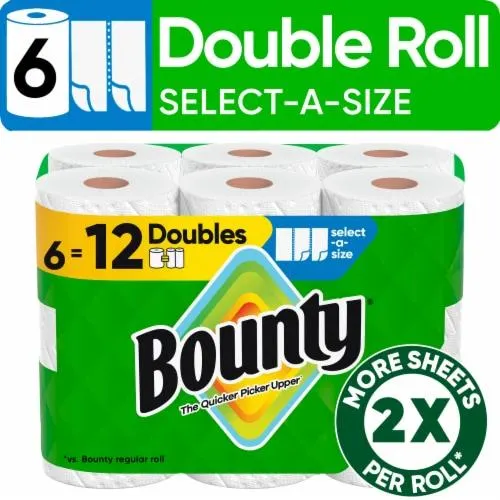 Bounty Paper Towels Select-A-Size White, 6 Double Rolls, 82 Sheets Per Roll