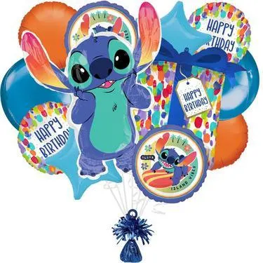 Premium Stitch Aloha Foil Balloon Bouquet with Balloon Weight, 13pc - Disney Lilo & Stitch