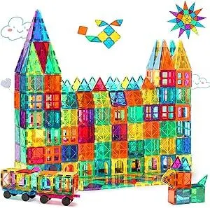 Gemmicc Magnetic Tiles 100 PCS with 2 Cars, STEM Approved Educational Magnet BuildingToys, Magnet Puzzles Stacking Blocks for Boys Girls
