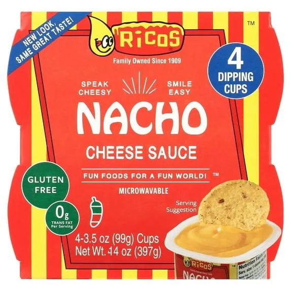 Ricos® Nacho Cheese Sauce 3.5oz Cup, 4 Count, Shelf-Stable, Ready-To-Eat