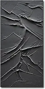 NANKAI Art Hand Painted Black Canvas Wall Art 48x24 inch abstract Modern oil painting Contemporary Textured Wall art Minimalist artwork Home decor