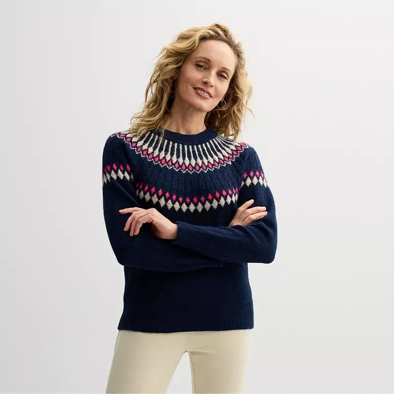 Women's Croft & Barrow® Fairisle Ringer Knitted Pullover Sweater